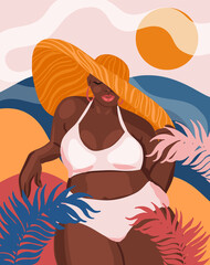 beautiful curvy happy dark-skinned girl. Body - positive concept