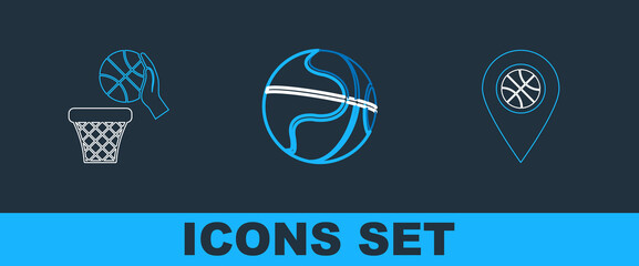 Set line Planning strategy concept, Basketball ball and basket and Stopwatch with basketball icon. Vector