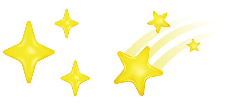 Shining And Shooting Stars Emoji. Realistic Star Icon. Isolated Vector