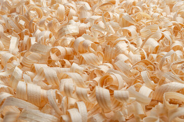 Close-up of wood shavings with selective focus