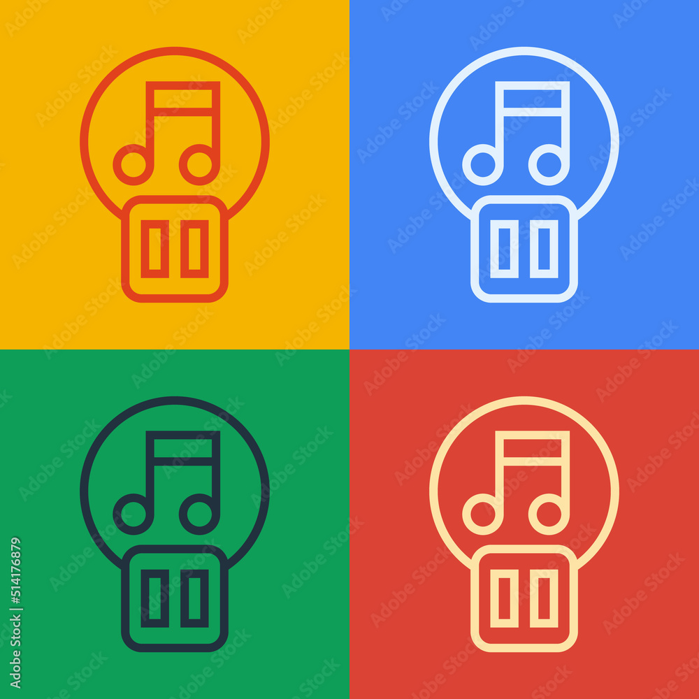 Poster pop art line pause button icon isolated on color background. vector
