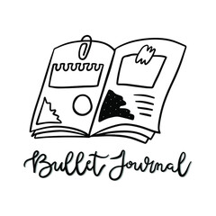 Bullet journal vector illustration. Outline black and white drawing.