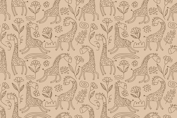 Vector Seamless Safari Pattern with cute Giraffes.