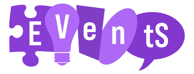 Events Purple Random Shapes Horizontal Text 