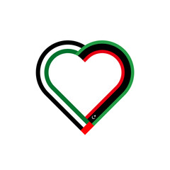 unity concept. heart ribbon icon of united arab emirates and libya flags. vector illustration isolated on white background
