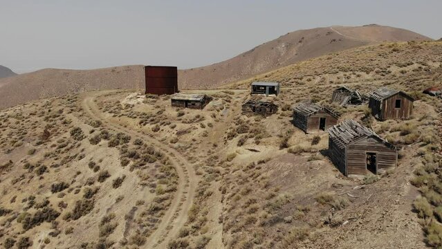 The Ghost Town and Mining Camp of Jumbo Nevada - Aerial Drone.  The Jumbo Mine is a former gold mine located in the Slumbering Hills region, 30 miles northwest of Winnemucca.