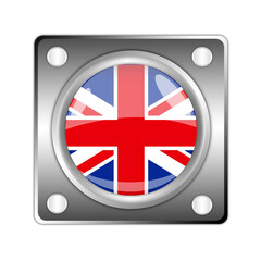 Illustration of the British flag in a glowing circle attached to a door or wall.