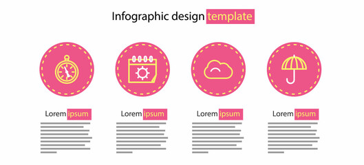 Set line Cloud, Umbrella, Calendar and sun and Compass icon. Vector