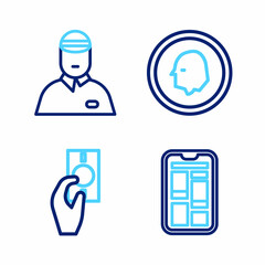 Set line Online shopping on phone, Hand holding money, Coin and Seller icon. Vector