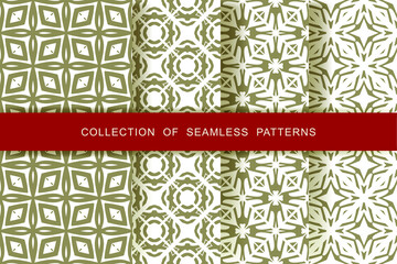 Fabric prints. Set. 4 Seamless patterns. Abstract geometric patterns.