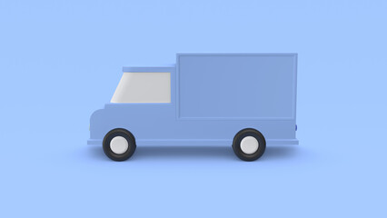 Front or side view. Cartoon blue car. Truck delivery service and transportation. 3d render