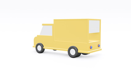 Front or side view. Cartoon yellow car. Truck delivery service and transportation. 3d render