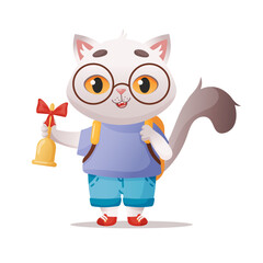 A vector illustration of a cute cat at school. A sticker or a card for the beginning of school days. 