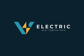 Electric Logo, letter V with lightning bolt combination, tunder bolt design logo template, vector illustration