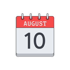August 10. Calendar icon. Vector illustration, flat design. .