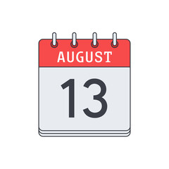 August 13. Calendar icon. Vector illustration, flat design. .