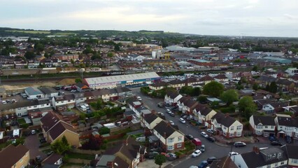 low level flight of drone over home's of England and Streets Aerial footage