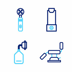 Set line Medical dental chair, oxygen mask, Inhaler and Electric toothbrush icon. Vector
