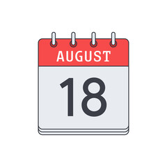 August 18. Calendar icon. Vector illustration, flat design..