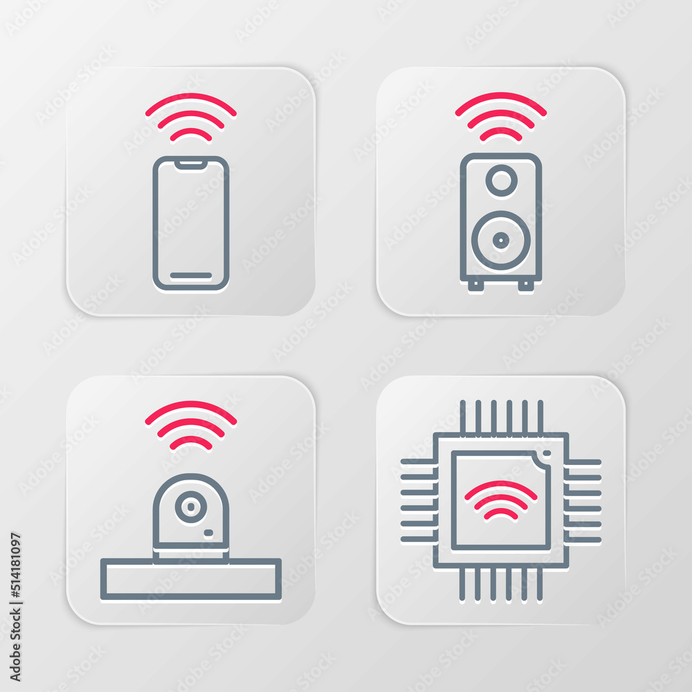 Poster set line processor with microcircuits cpu, smart security camera, stereo speaker and wireless smartp