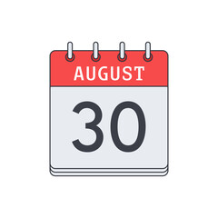 August 30. Calendar icon. Vector illustration, flat design..