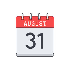 August 31. Calendar icon. Vector illustration, flat design..