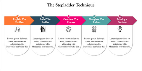 The Stepladder Technique with Icons and description placeholder in an Infographic template