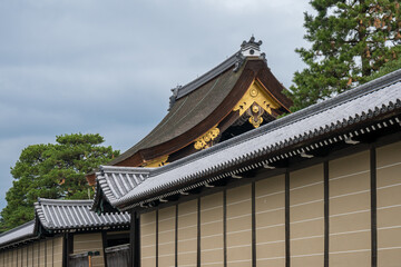 Gate and perimeter walls at the Imperial Palace, important historic landmark in Kyoto, Kyoto Prefecture, Japan.