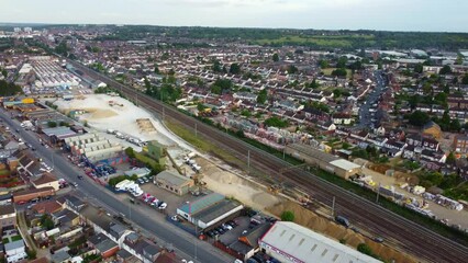 low level flight of drone over home's of England and Streets Aerial footage