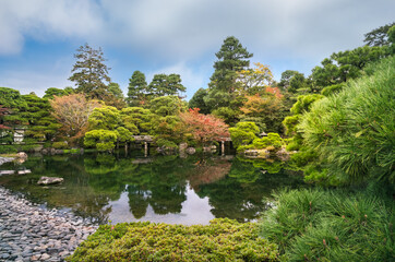Gonaitei garden on a beautiful autumn day in Kyoto Imperial Palace in Kyoto, Japan. Oike-niwa - serene Japanese zen garden and pond.
