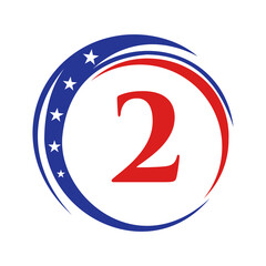 Letter 2 America Logo USA Flag. Patriotic American Logo Design On Letter 2 Template