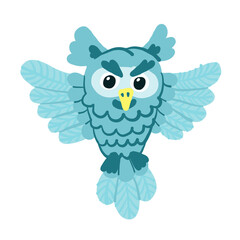 Cartoon cute hand drawn blue owl.