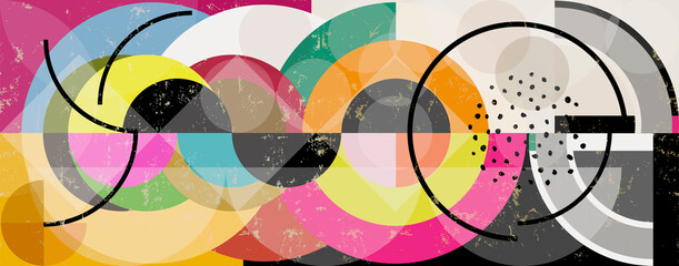 abstract background pattern, with circles, squares, elements, paint strokes and splashes