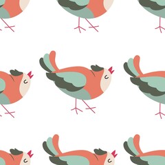 Colorful birds seamless pattern. Exotic birds in different print poses. Vector illustration.