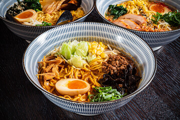 japanese ramen on the wooden background