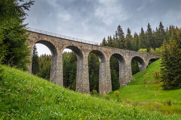 The Chmaros viaduct, stone railway bridge near of The Telgart town in central Slovakia, Europe.