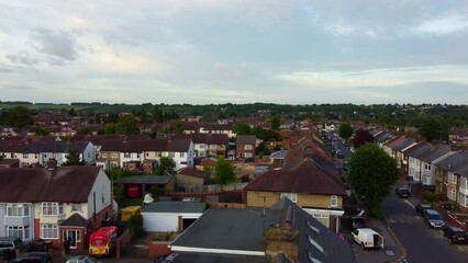 low level flight of drone over home's of England and Streets Aerial footage