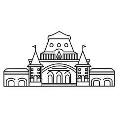 Vladivostok city illustration of railway station building. Vector illustration