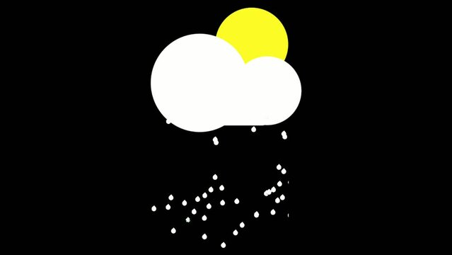 Rain Sunny Day Weather Animated Icon video on a black background. Loop Animation. Weather icon animated