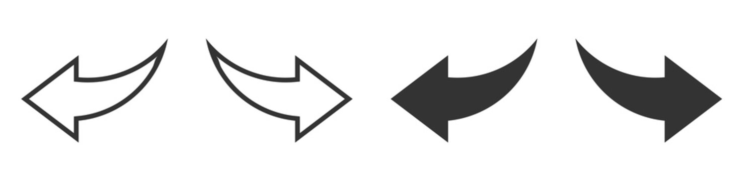 Curved arrow icon. Bent arrow pointing right and left. Vector illustration.