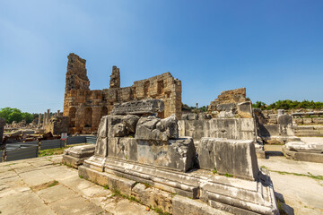 Ruins of Perge, an ancient Greek city in Anatolia, now in Antalya Province of Turkey.