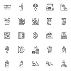 Take-out food line icons set