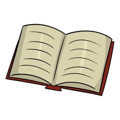 An old open book with abstract text, vector illustration in cartoon style