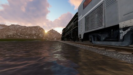 railway across the sea to the mountains train 3Drender