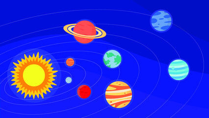 Sun and planets in orbits. solar system