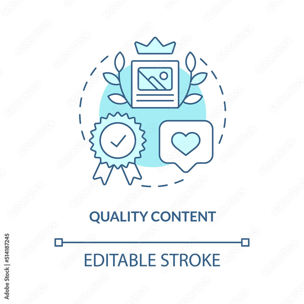 Poster quality content turquoise concept icon. great website feature abstract idea thin line illustration. 