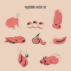 Vegetables in linear graphic. Healthy food icons set  vector illustration.