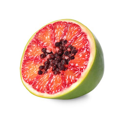 Genetically modified papaya with red orange on white background