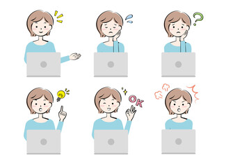 パソコンを操作する若い女性　表情　感情　正面