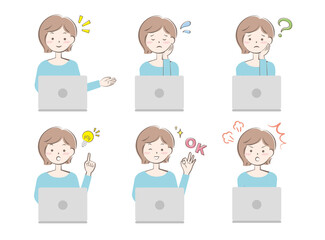 パソコンを操作する若い女性　表情　感情　正面